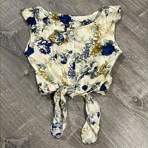 NEW TRUE VINTAGE 90's DEADSTOCK KIDS BUTTON DOWN CROP TOP WITH TIE FLORAL